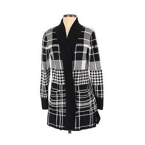 Isaac Mizrahi Live Womens 3X Pattern Jacquard Cardigan Black White Plaid NWT